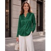 Zeagoo Women Silk Satin Tops Long Sleeve Button Down Shirts S-2XL(Green)