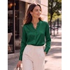 Zeagoo Women Silk Satin Tops Long Sleeve Button Down Shirts S-2XL(Green)