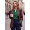 Zeagoo Women Silk Satin Tops Long Sleeve Button Down Shirts S-2XL(Green)