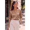 Zeagoo Women Silk Satin Tops Long Sleeve Button Down Shirts S-2XL(Light Coffee)