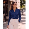 Zeagoo Women Silk Satin Tops Long Sleeve Button Down Shirts S-2XL(Navy Blue)
