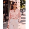 Zeagoo Women Silk Satin Tops Long Sleeve Button Down Shirts S-2XL(Pink)