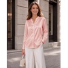 Zeagoo Women Silk Satin Tops Long Sleeve Button Down Shirts S-2XL(Pink)