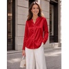 Zeagoo Women Silk Satin Tops Long Sleeve Button Down Shirts S-2XL(Red)