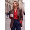 Zeagoo Women Silk Satin Tops Long Sleeve Button Down Shirts S-2XL(Red)