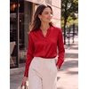 Zeagoo Women Silk Satin Tops Long Sleeve Button Down Shirts S-2XL(Red)