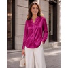 Zeagoo Women Silk Satin Tops Long Sleeve Button Down Shirts S-2XL(Rose Red)