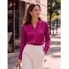 Zeagoo Women Silk Satin Tops Long Sleeve Button Down Shirts S-2XL(Rose Red)