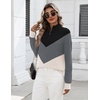 Zeagoo Womens Fall Long Sleeve Quarter Zip Sweaters Knit Pullover Tops(Colorblock Grey)