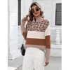 Zeagoo Womens Fall Long Sleeve Quarter Zip Sweaters Knit Pullover Tops(Colorblock Leopard)