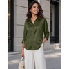 Zeagoo Womens Satin Blouses Button Down Shirts 3/4 Sleeve Dressy Tops S-2XL(Army Green)