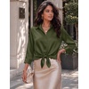 Zeagoo Womens Satin Blouses Button Down Shirts 3/4 Sleeve Dressy Tops S-2XL(Army Green)