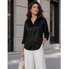 Zeagoo Womens Satin Blouses Button Down Shirts 3/4 Sleeve Dressy Tops S-2XL(Black)