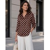 Zeagoo Womens Satin Blouses Button Down Shirts 3/4 Sleeve Dressy Tops S-2XL(Brown Polka Dots)