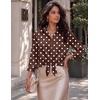 Zeagoo Womens Satin Blouses Button Down Shirts 3/4 Sleeve Dressy Tops S-2XL(Brown Polka Dots)