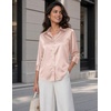 Zeagoo Womens Satin Blouses Button Down Shirts 3/4 Sleeve Dressy Tops S-2XL(Champagne)