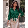 Zeagoo Womens Satin Blouses Button Down Shirts 3/4 Sleeve Dressy Tops S-2XL(Green)