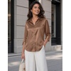 Zeagoo Womens Satin Blouses Button Down Shirts 3/4 Sleeve Dressy Tops S-2XL(Light Coffee)