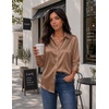Zeagoo Womens Satin Blouses Button Down Shirts 3/4 Sleeve Dressy Tops S-2XL(Light Coffee)