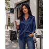 Zeagoo Womens Satin Blouses Button Down Shirts 3/4 Sleeve Dressy Tops S-2XL(Navy Blue)