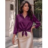 Zeagoo Womens Satin Blouses Button Down Shirts 3/4 Sleeve Dressy Tops S-2XL(Purple)