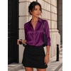 Zeagoo Womens Satin Blouses Button Down Shirts 3/4 Sleeve Dressy Tops S-2XL(Purple)