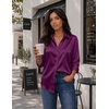 Zeagoo Womens Satin Blouses Button Down Shirts 3/4 Sleeve Dressy Tops S-2XL(Purple)