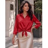 Zeagoo Womens Satin Blouses Button Down Shirts 3/4 Sleeve Dressy Tops S-2XL(Red)