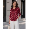 Zeagoo Womens Satin Blouses Button Down Shirts 3/4 Sleeve Dressy Tops S-2XL(Red Polka Dots)