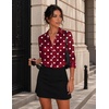 Zeagoo Womens Satin Blouses Button Down Shirts 3/4 Sleeve Dressy Tops S-2XL(Red Polka Dots)