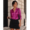 Zeagoo Womens Satin Blouses Button Down Shirts 3/4 Sleeve Dressy Tops S-2XL(Rose Red)