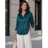 Zeagoo Womens Satin Blouses Button Down Shirts 3/4 Sleeve Dressy Tops S-2XL(Teal Blue)