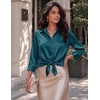 Zeagoo Womens Satin Blouses Button Down Shirts 3/4 Sleeve Dressy Tops S-2XL(Teal Blue)