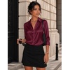 Zeagoo Womens Satin Blouses Button Down Shirts 3/4 Sleeve Dressy Tops S-2XL(Wine Red)