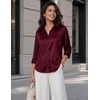 Zeagoo Womens Satin Blouses Button Down Shirts 3/4 Sleeve Dressy Tops S-2XL(Wine Red)
