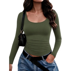 Zeagoo Long Sleeve Shirts for Women Going Out Tops Fall Scoop Neck Tshirts(Army Green)