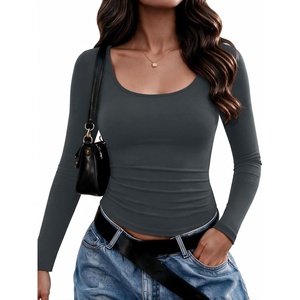 Zeagoo Long Sleeve Shirts for Women Going Out Tops Fall Scoop Neck Tshirts(Grey)
