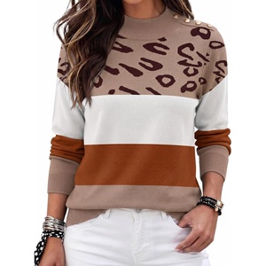 Zeagoo Sweaters for Women Turtleneck Tops Long Sleeve Mock Neck Pullover(Leopard Colorblock)