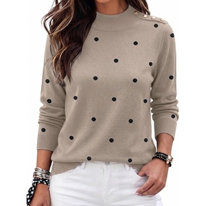 Zeagoo Sweaters for Women Turtleneck Tops Long Sleeve Mock Neck Pullover(Polka Dot Khaki)