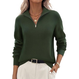Zeagoo Womens Fall Long Sleeve Quarter Zip Sweaters Knit Pullover Tops(Army Green)