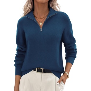 Zeagoo Womens Fall Long Sleeve Quarter Zip Sweaters Knit Pullover Tops(Blue)