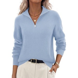 Zeagoo Womens Fall Long Sleeve Quarter Zip Sweaters Knit Pullover Tops(Light Blue)