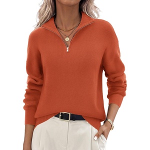 Zeagoo Womens Fall Long Sleeve Quarter Zip Sweaters Knit Pullover Tops(Orange)