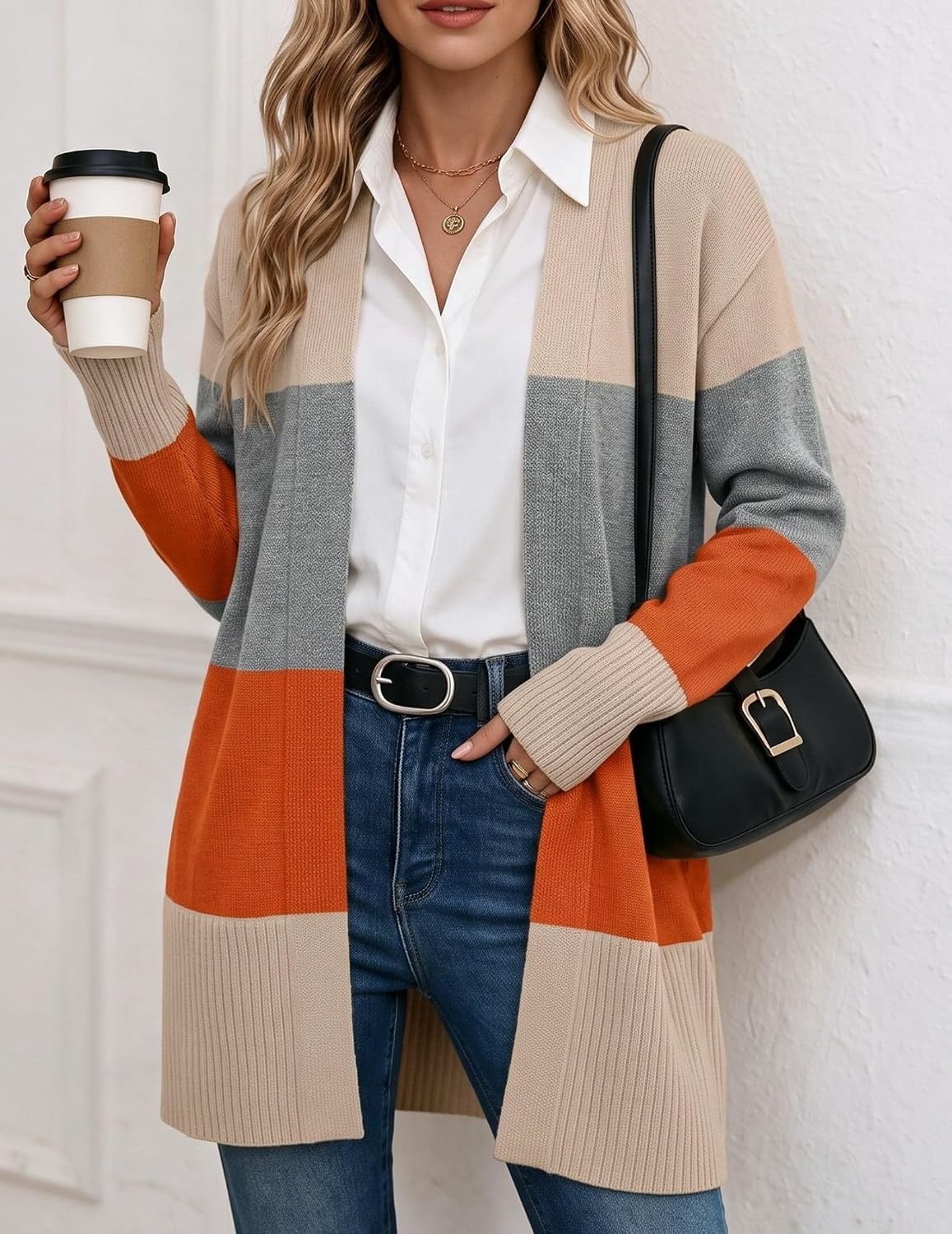 image:imageZeagoo Cardigan Sweaters for Women Open Front Cardigans Long Sleeve SweaterA1colorblock 965