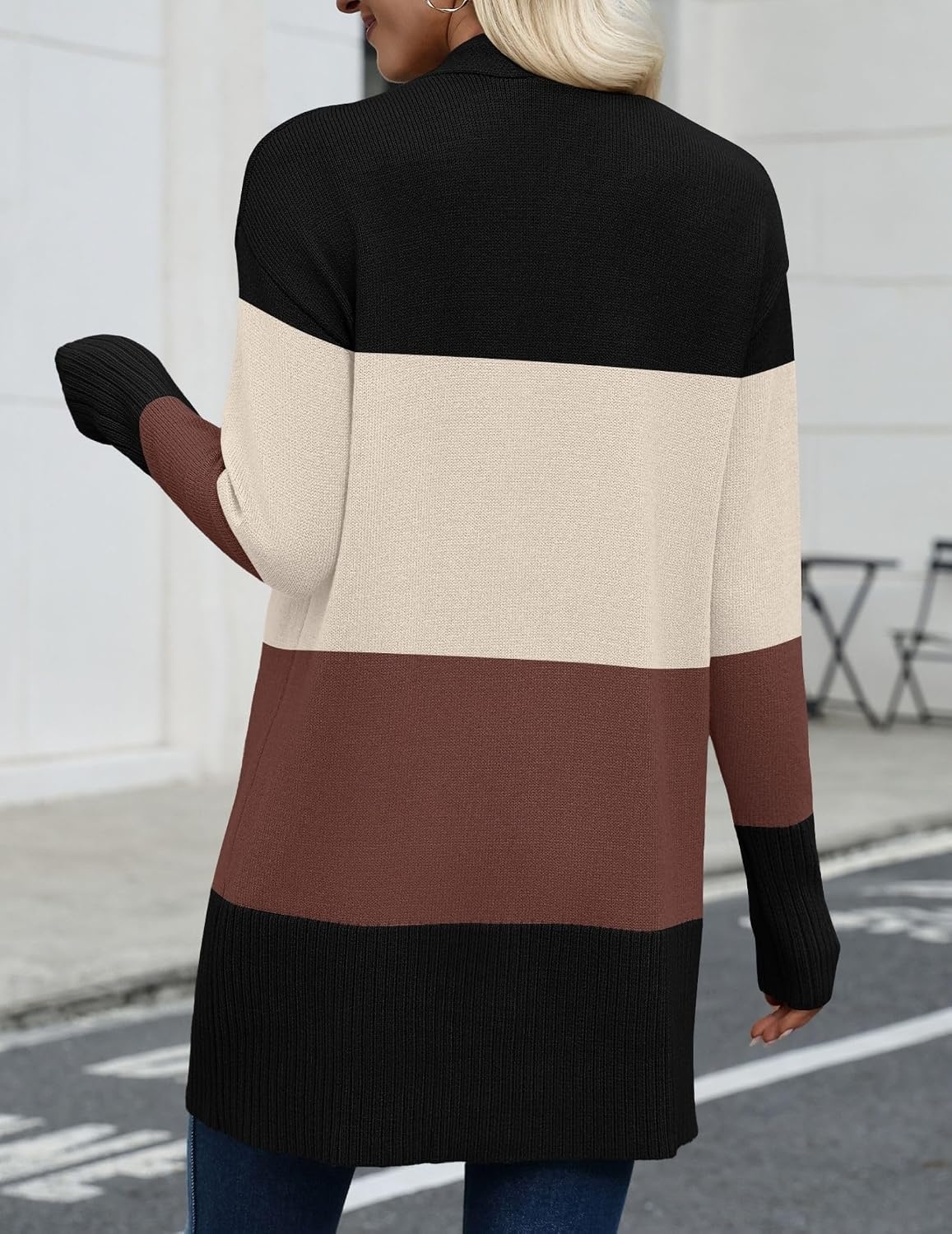 image:imageZeagoo Cardigan Sweaters for Women Open Front Cardigans Long Sleeve SweaterA3colorblock 504