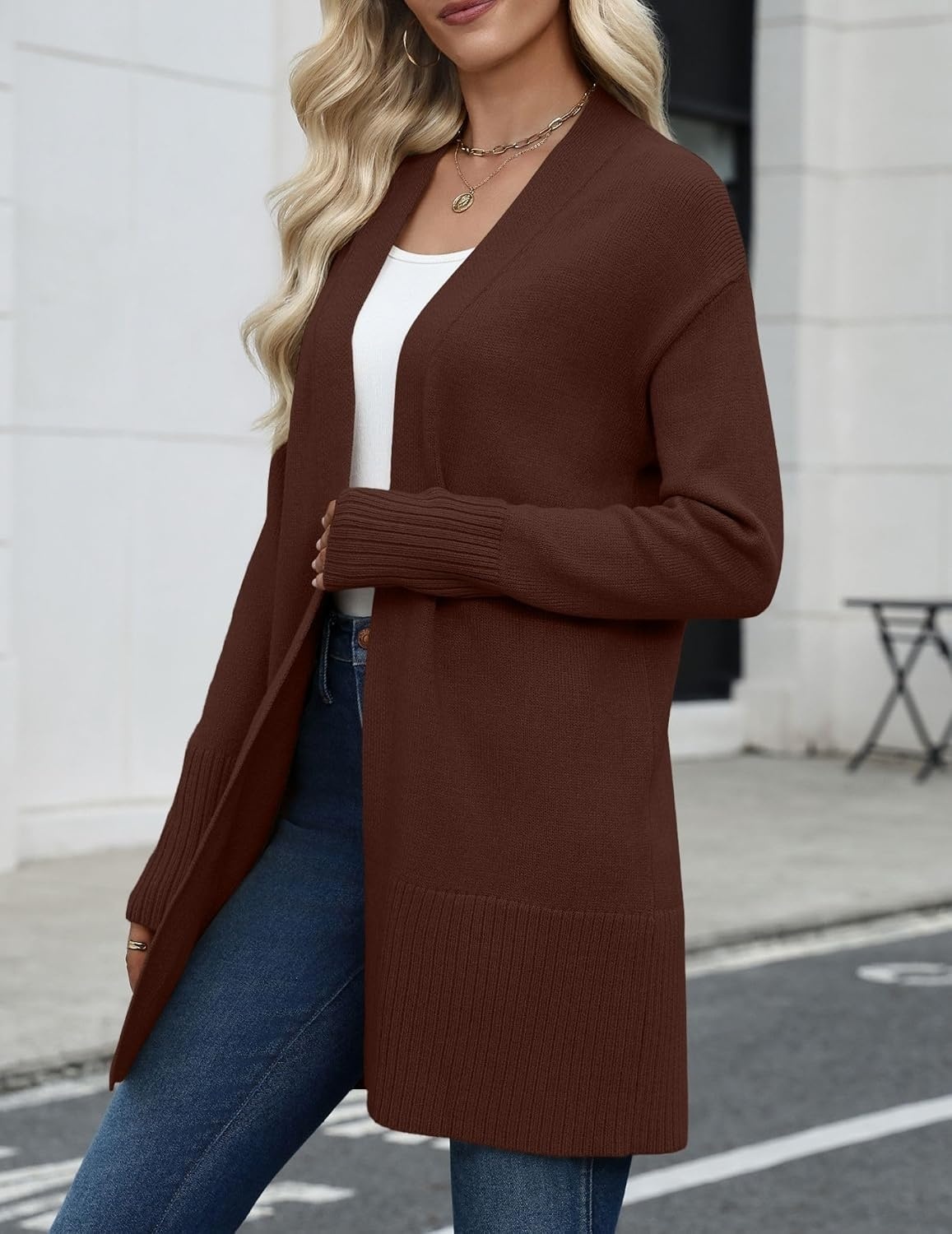 image:imageZeagoo Cardigan Sweaters for Women Open Front Cardigans Long Sleeve SweaterBrown