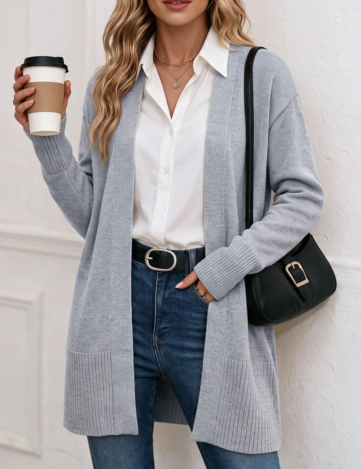 image:imageZeagoo Cardigan Sweaters for Women Open Front Cardigans Long Sleeve SweaterGray