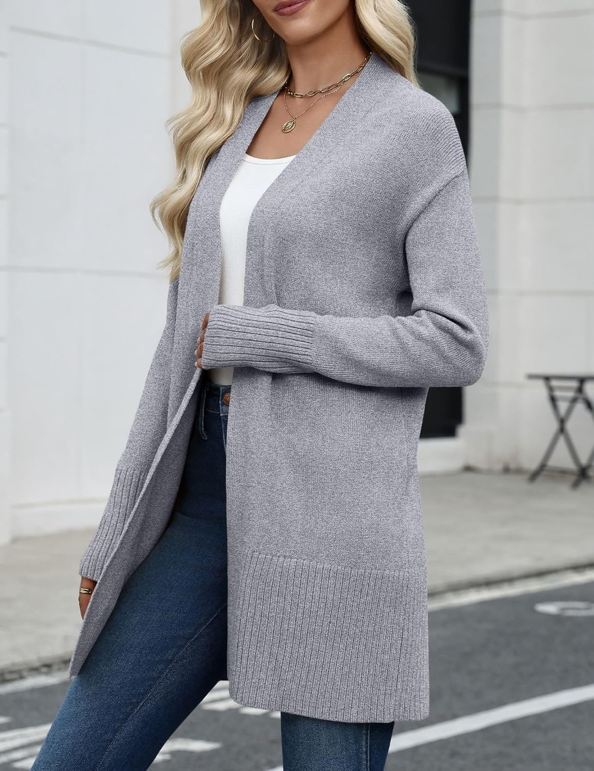 image:imageZeagoo Cardigan Sweaters for Women Open Front Cardigans Long Sleeve SweaterGray