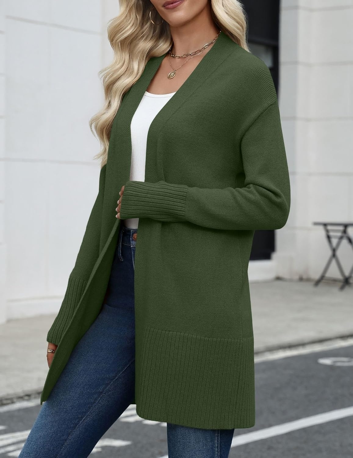 image:imageZeagoo Cardigan Sweaters for Women Open Front Cardigans Long Sleeve SweaterGreen