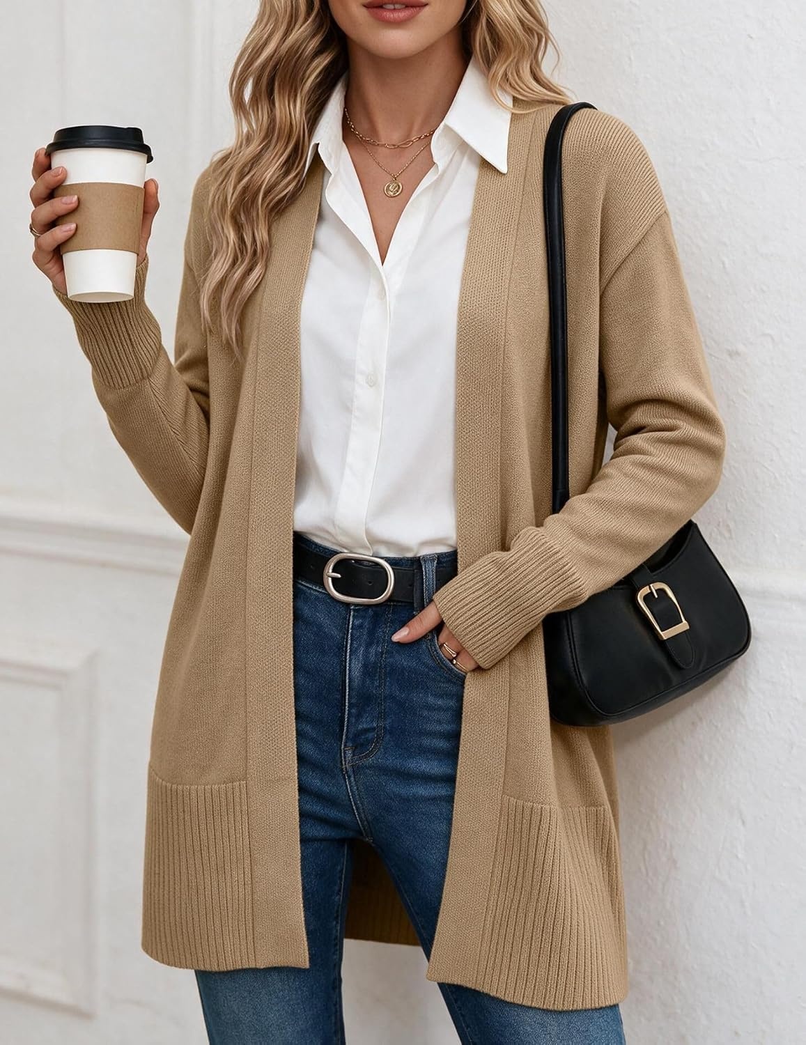 image:imageZeagoo Cardigan Sweaters for Women Open Front Cardigans Long Sleeve SweaterKhaki